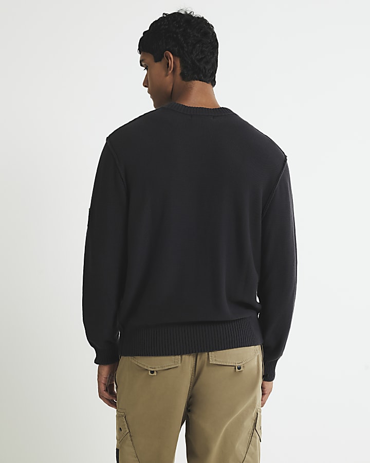 Black Slim Fit Badged Jumper
