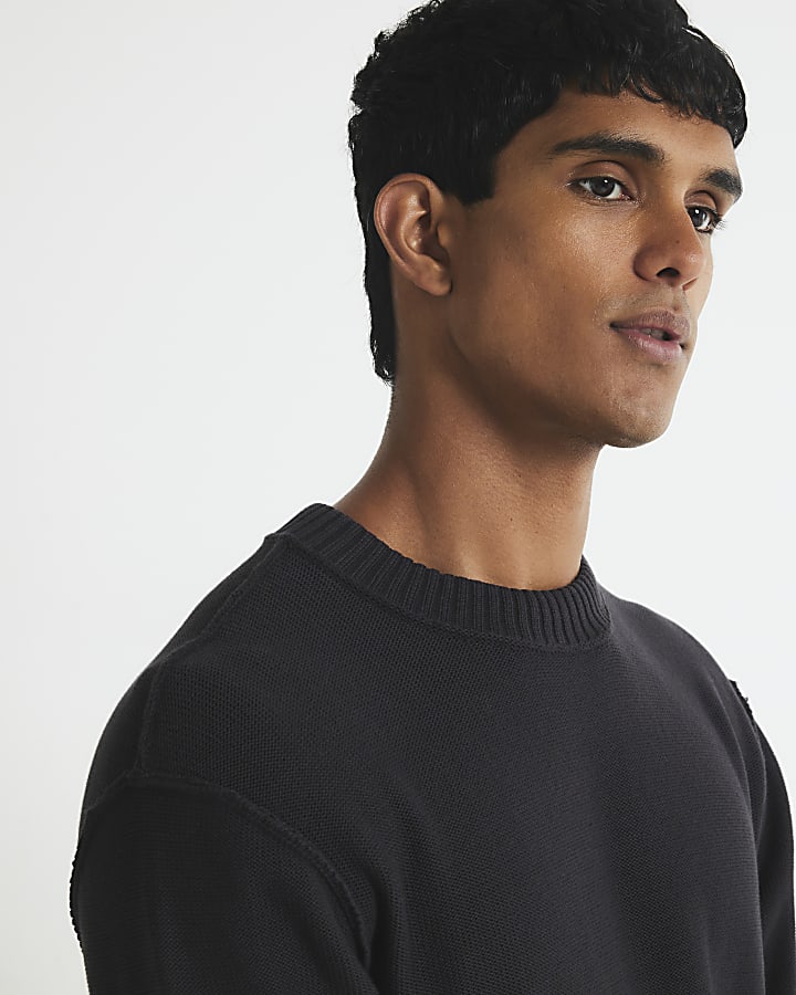 Black Slim Fit Badged Jumper