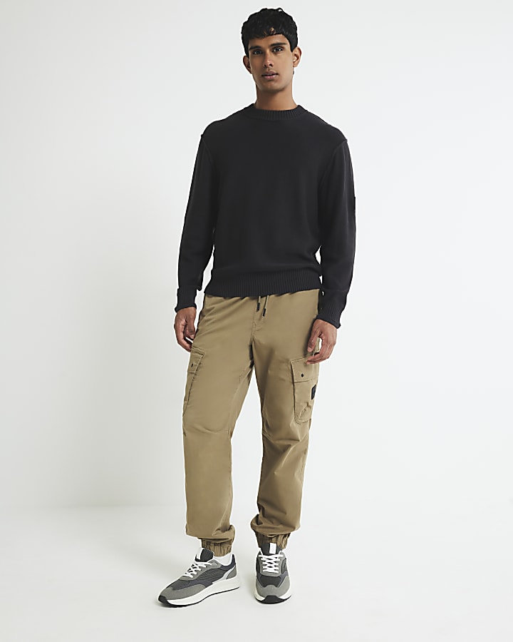 Black Slim Fit Badged Jumper