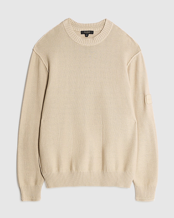 Beige Slim Fit Badged Jumper