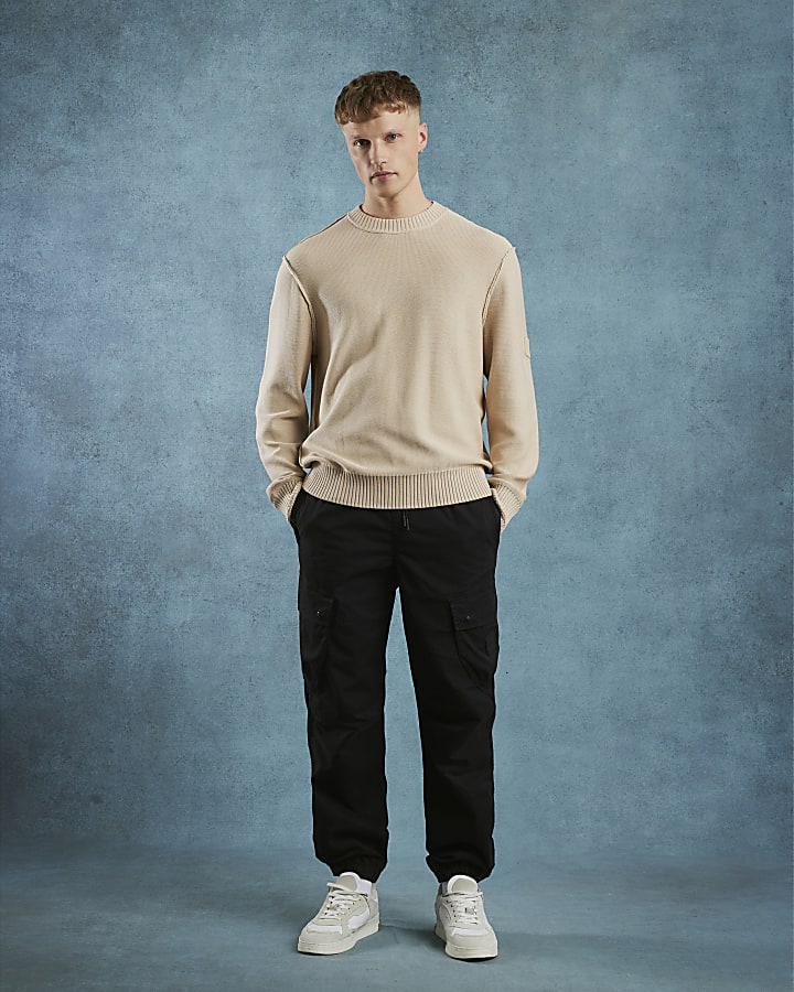 Beige Slim Fit Badged Jumper