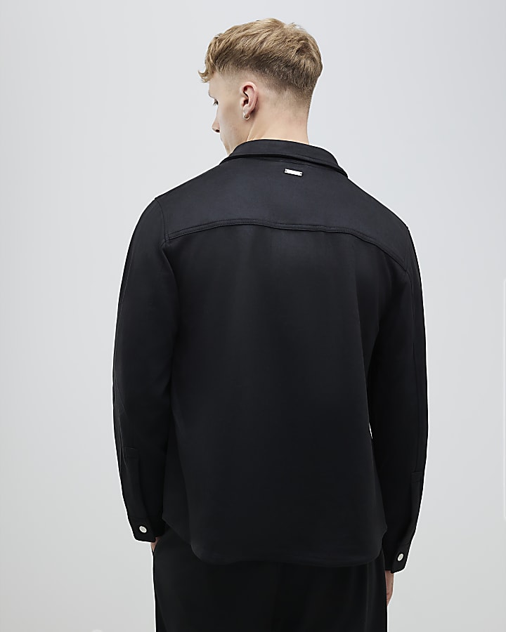 Black Regular Fit Suede Overshirt
