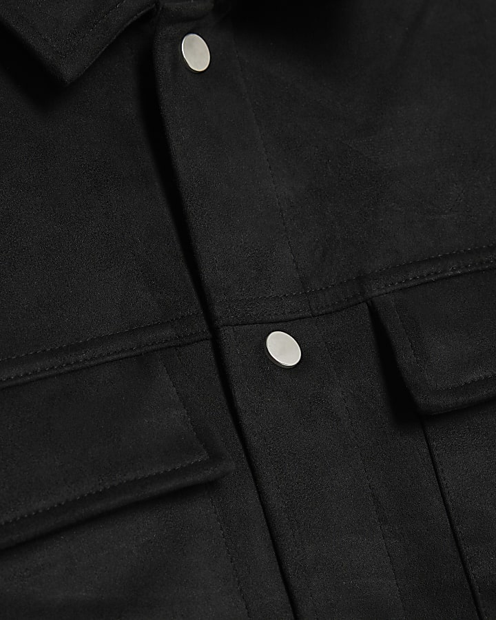 Black Regular Fit Suede Overshirt