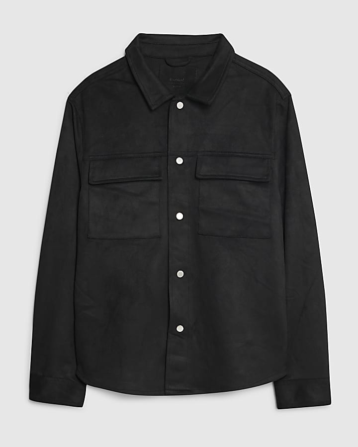 Black Regular Fit Suede Overshirt