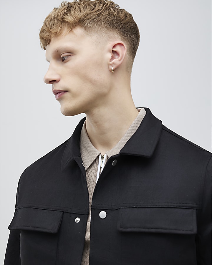 Black Regular Fit Suede Overshirt