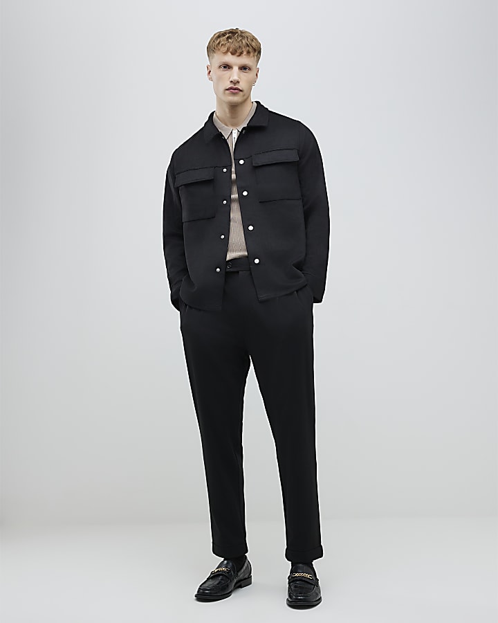 Black Regular Fit Suede Overshirt