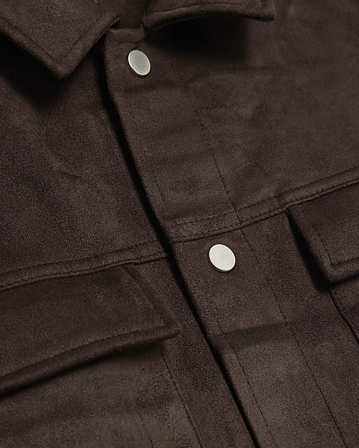 Brown Regular Fit Suede Overshirt