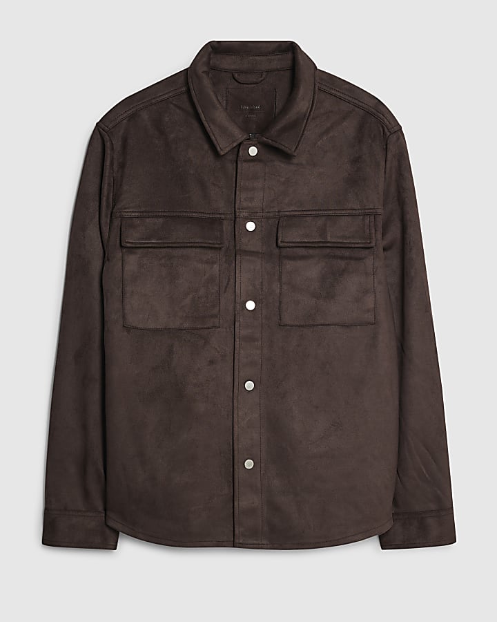 Brown Regular Fit Suede Overshirt