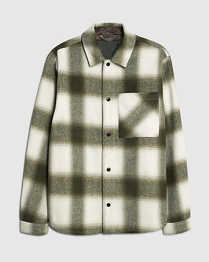 Green Curved hem Checked Overshirt