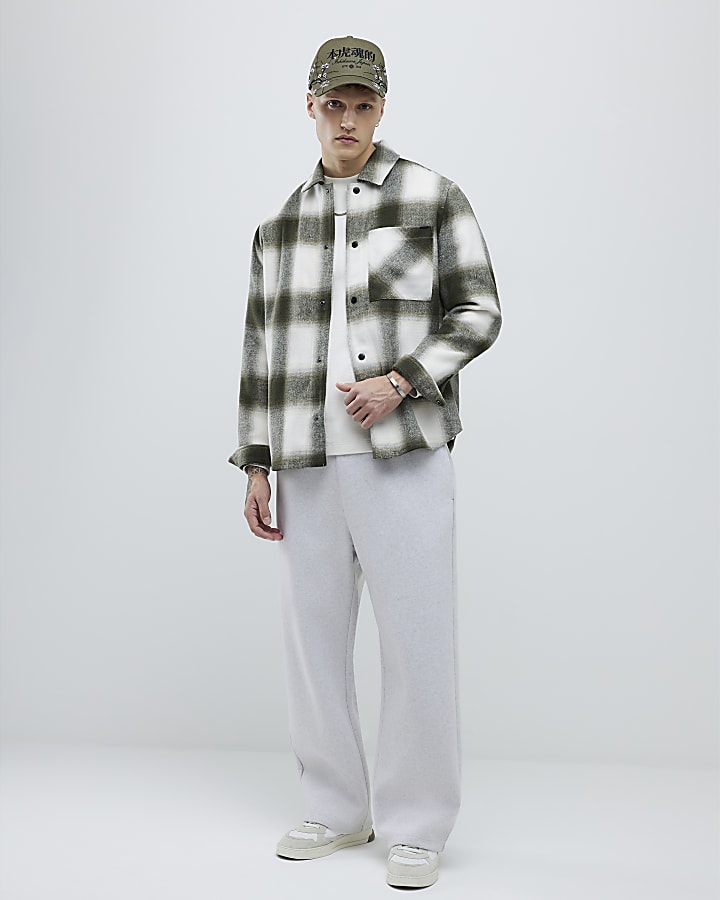 Green Curved hem Checked Overshirt