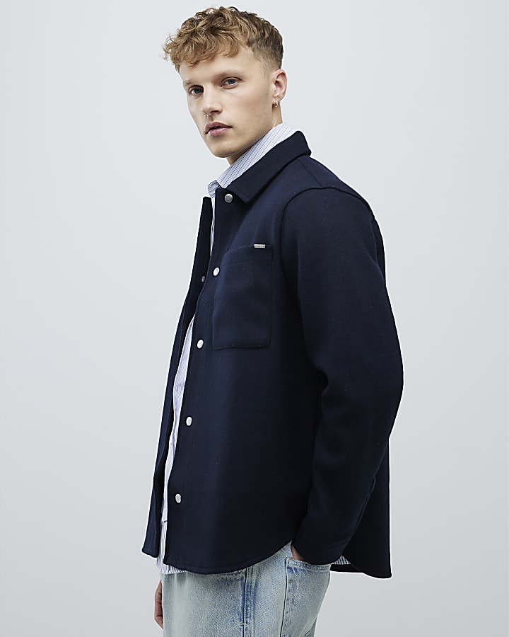 Navy Curved Hem Overshirt