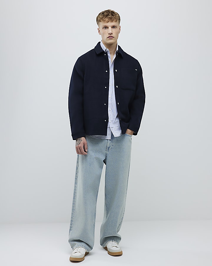 Navy Curved Hem Overshirt