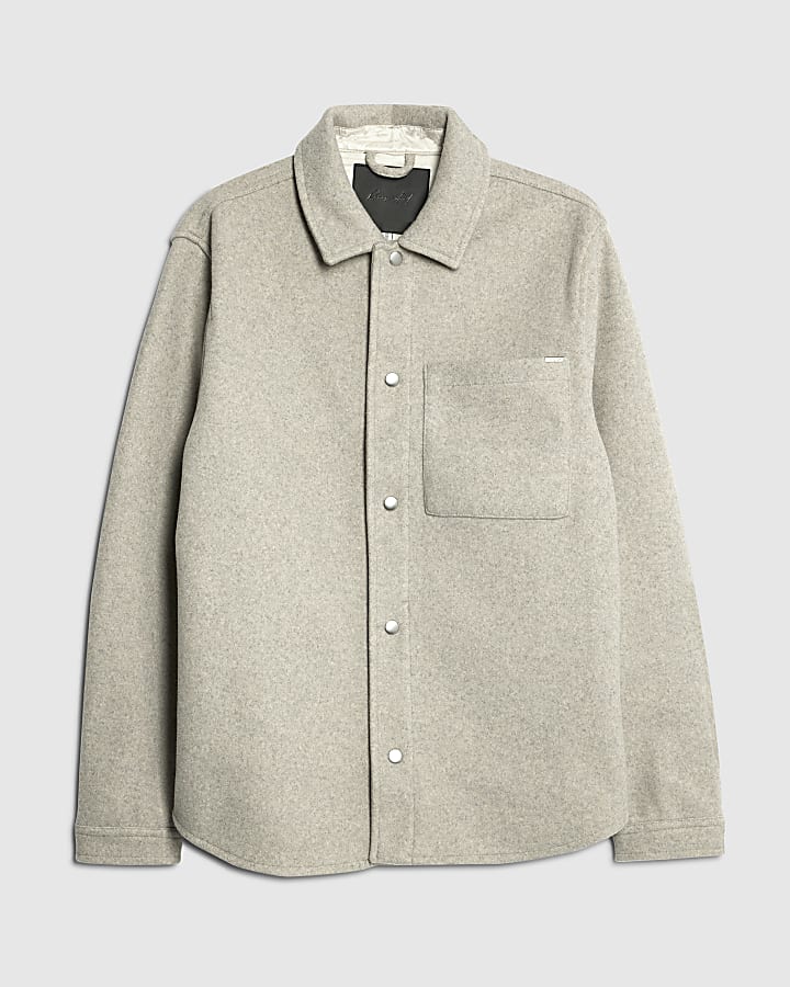 Beige Long Sleeve Curved Hem Overshirt