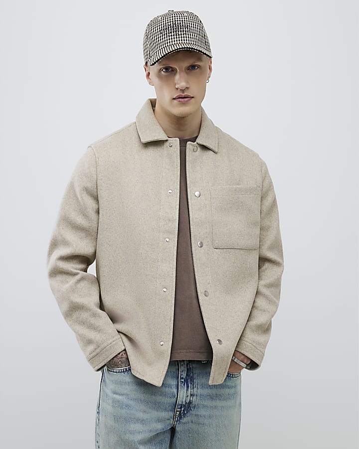 Beige Long Sleeve Curved Hem Overshirt