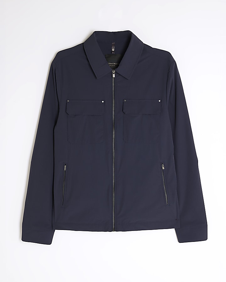 Navy Muscle Fit Shacket