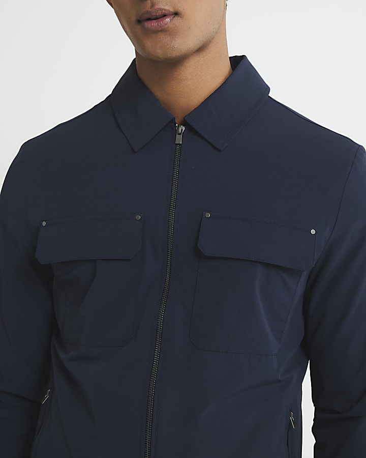 Navy Muscle Fit Shacket