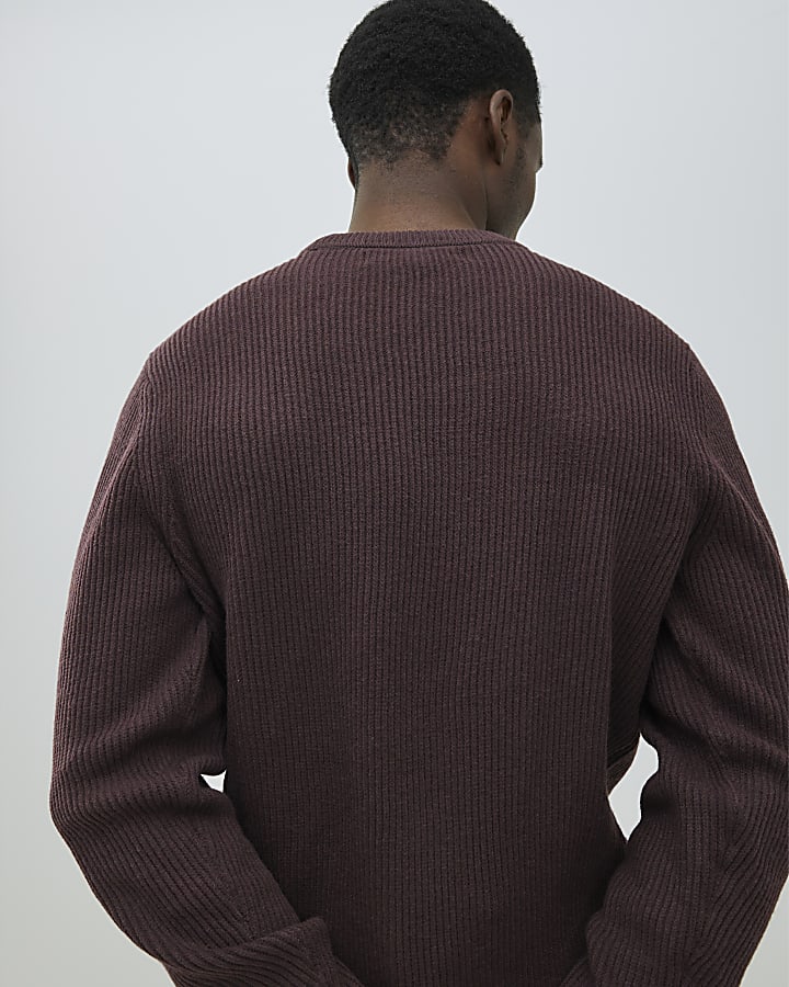 Red Slim Fit Ribbed Jumper