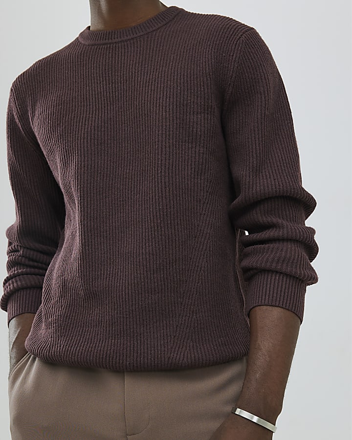 Red Slim Fit Ribbed Jumper