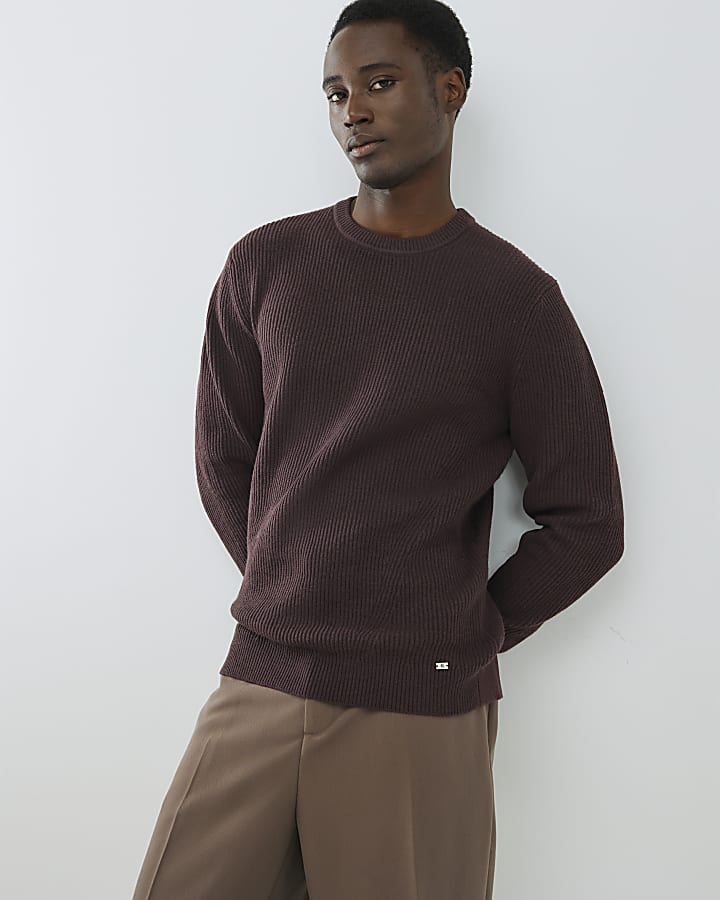 Red Slim Fit Ribbed Jumper