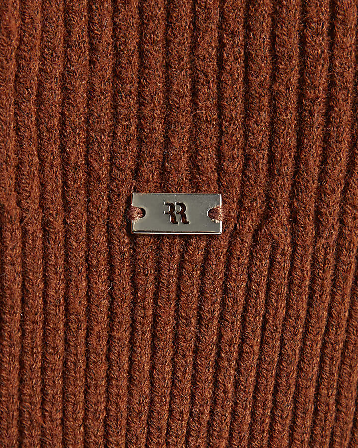 Rust Slim Fit Ribbed Jumper