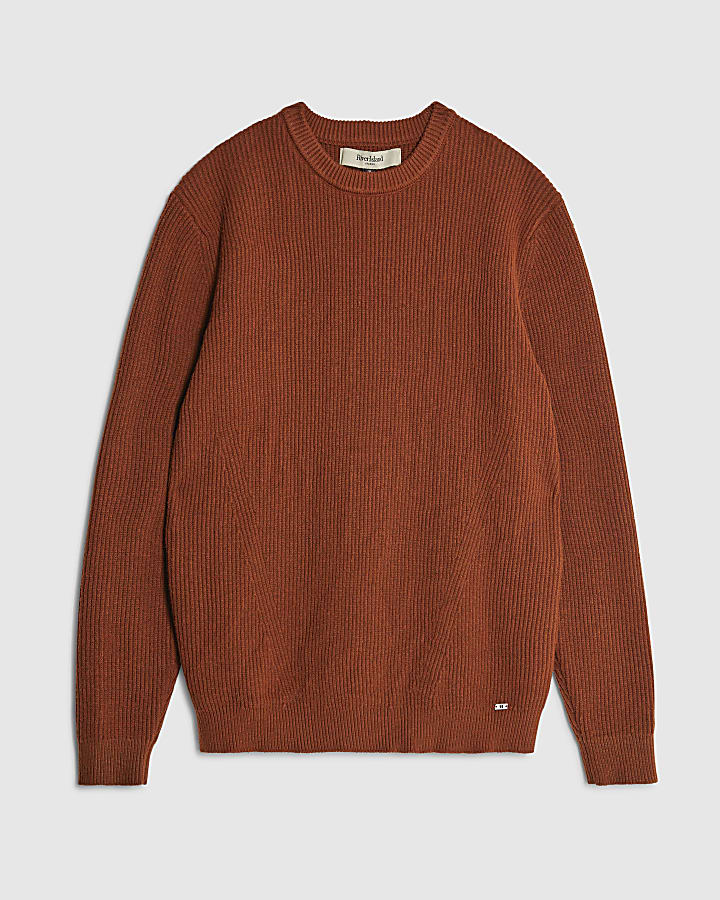 Rust Slim Fit Ribbed Jumper