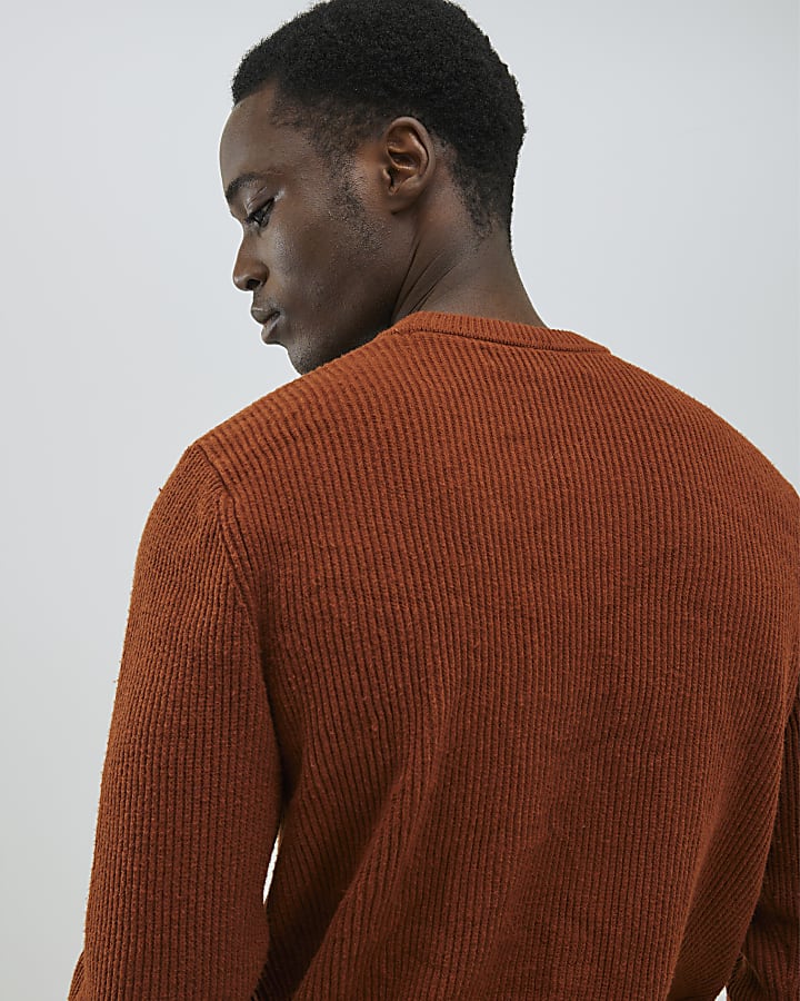 Rust Slim Fit Ribbed Jumper