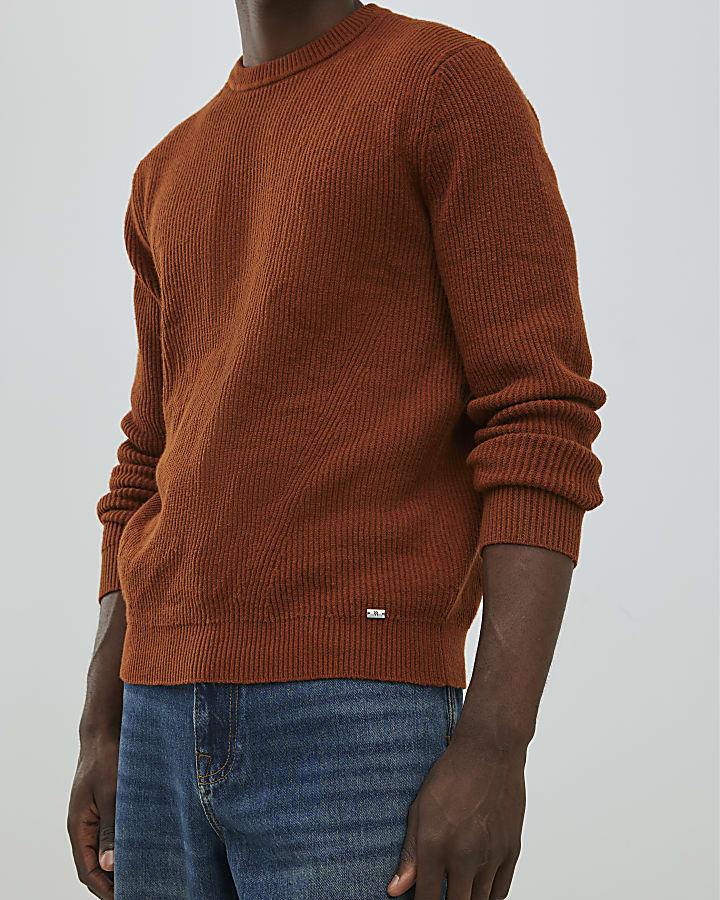 Rust Slim Fit Ribbed Jumper