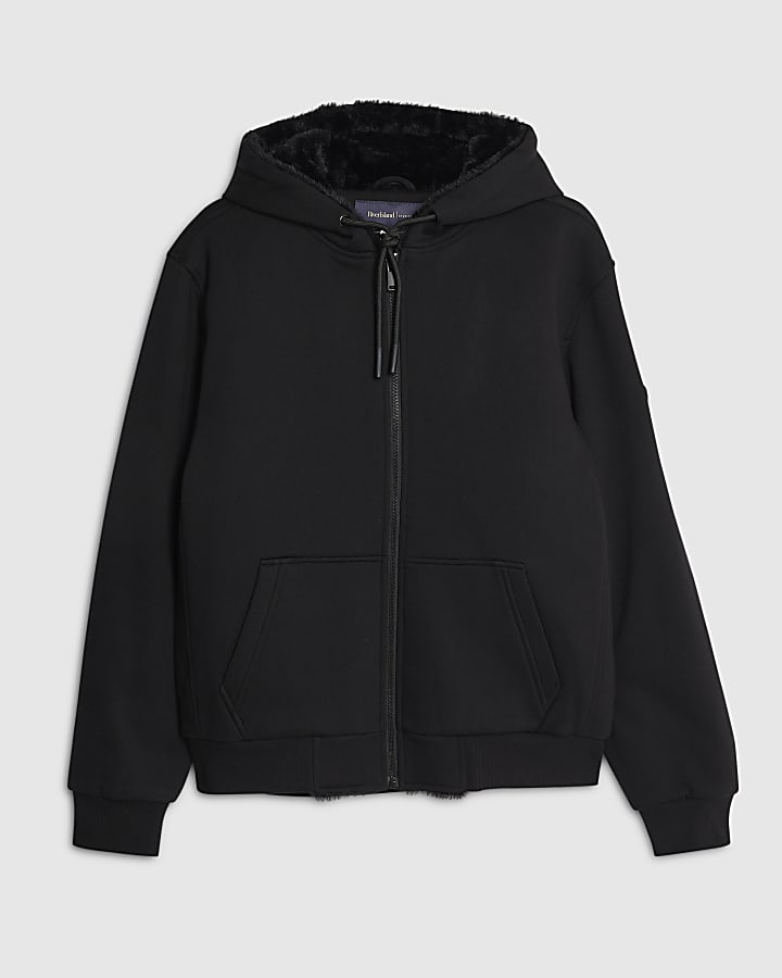 Black Regular Fit Faux Fur Lined Hoodie