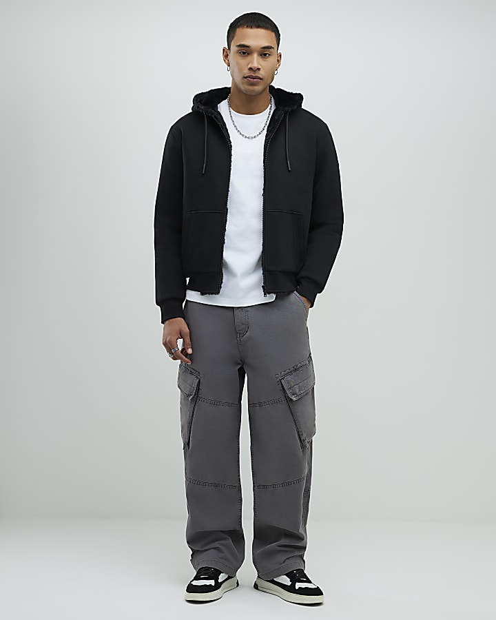 Black Regular Fit Faux Fur Lined Hoodie