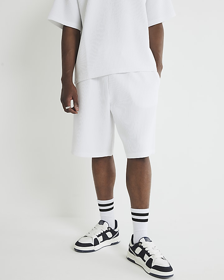 White Wide Leg Plisse Shorts