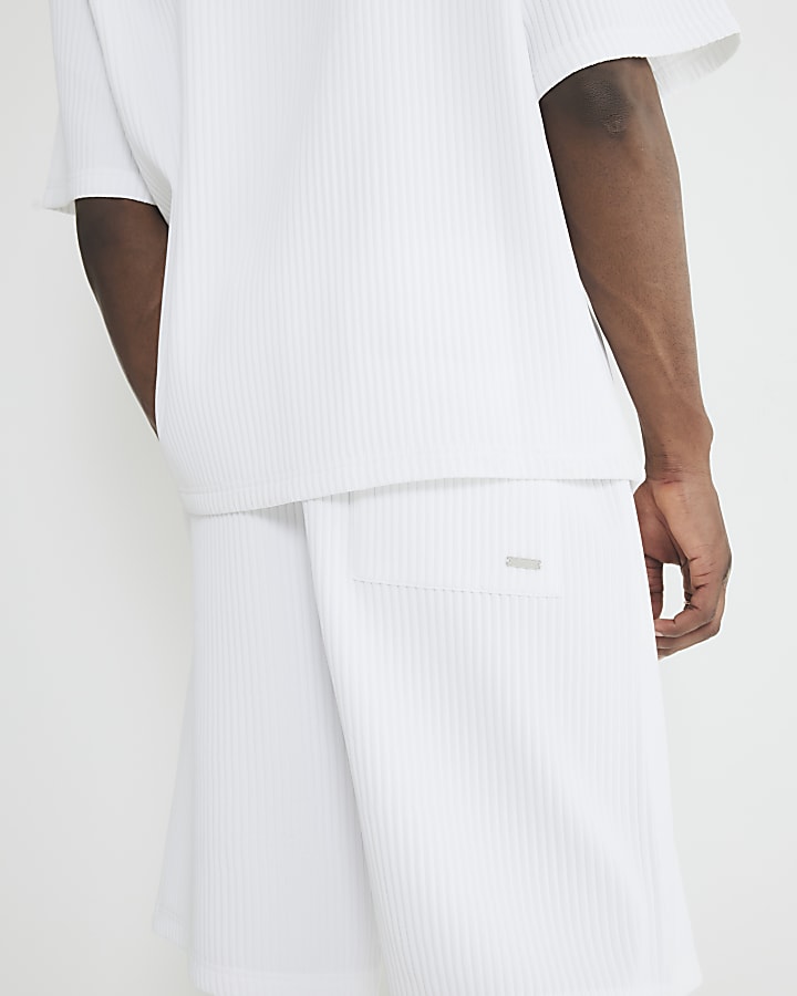 White Wide Leg Plisse Shorts