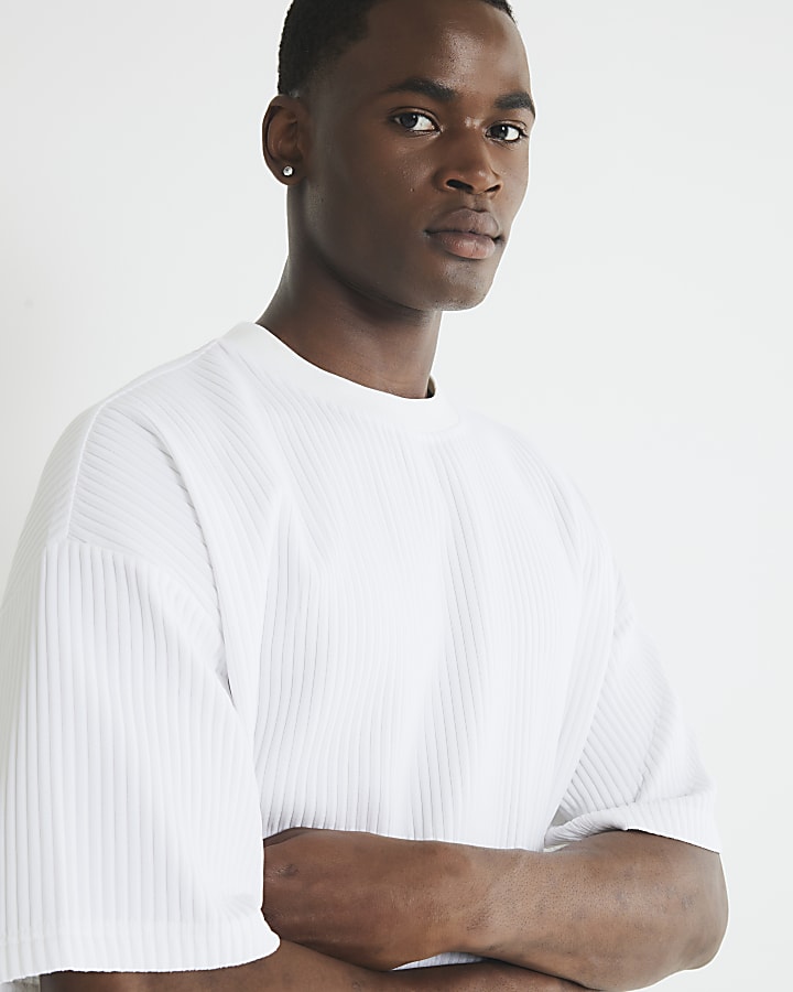 White Oversized Fit Plisse T-Shirt