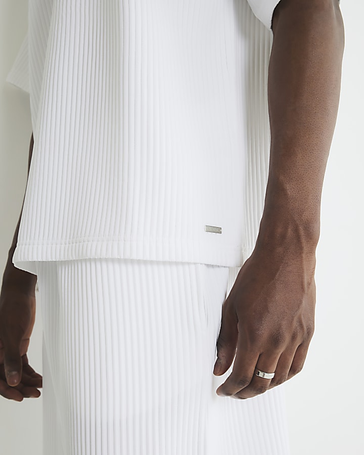 White Oversized Fit Plisse T-Shirt