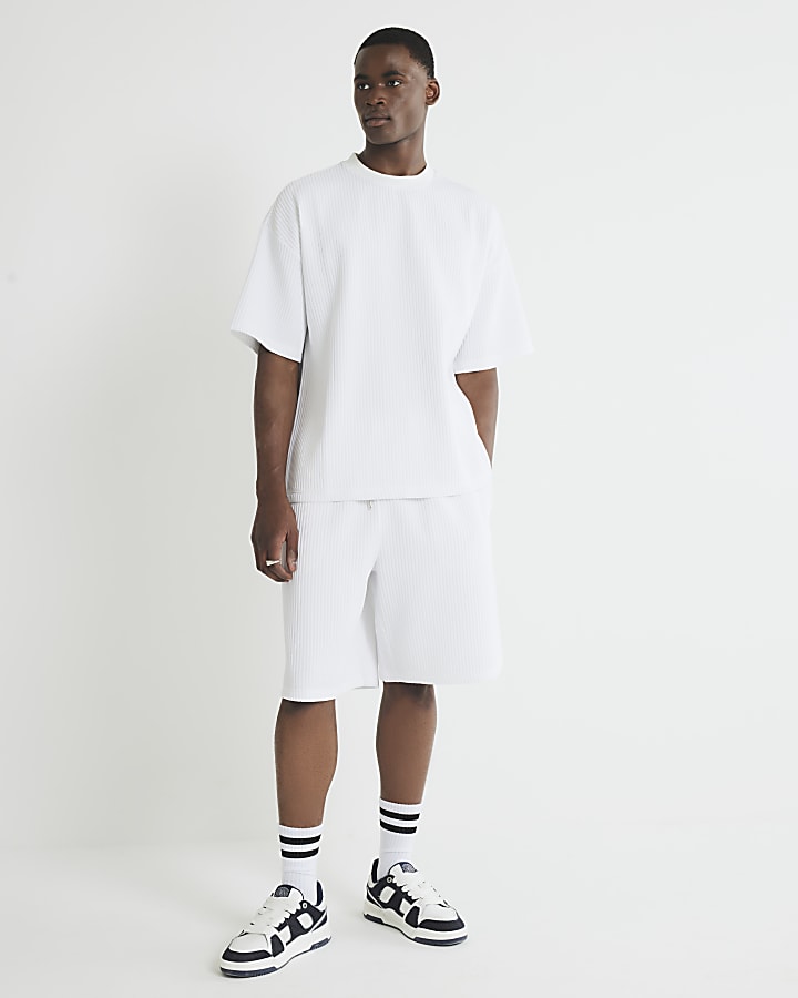 White Oversized Fit Plisse T-Shirt