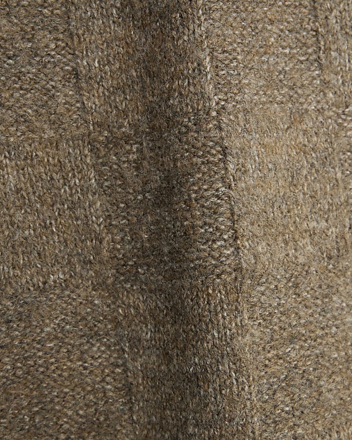 Beige Slim Fit Knitted Check Print Jumper
