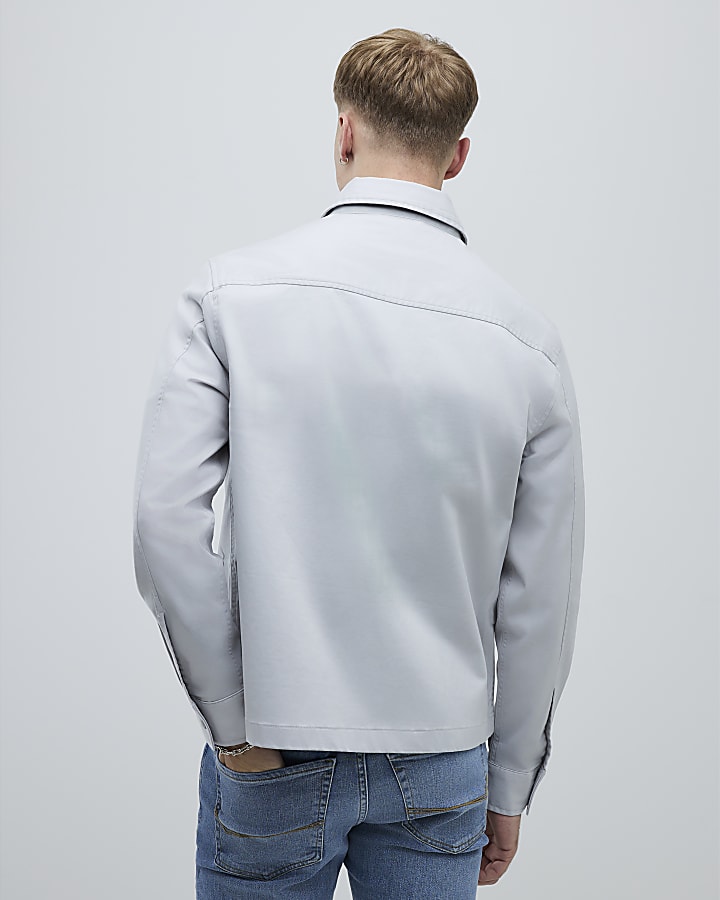 Grey Regular Fit Zipper Overshirt