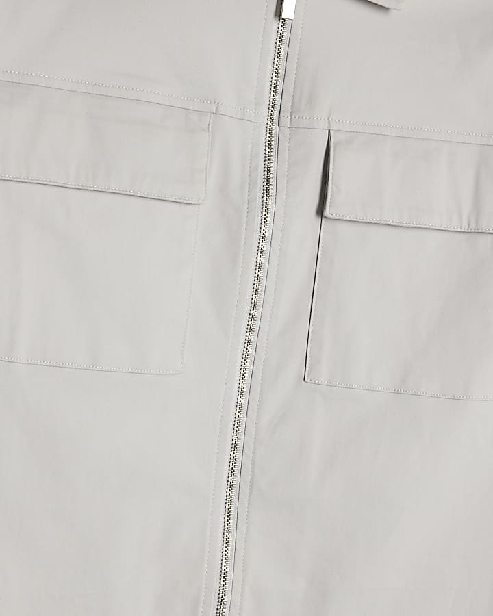 Grey Regular Fit Zipper Overshirt