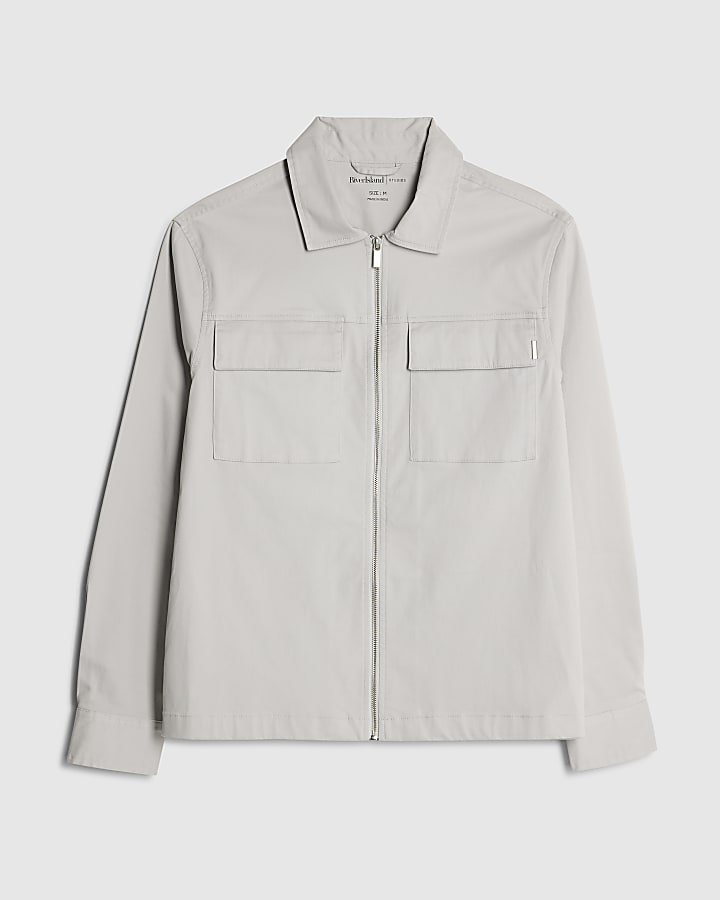 Grey Regular Fit Zipper Overshirt