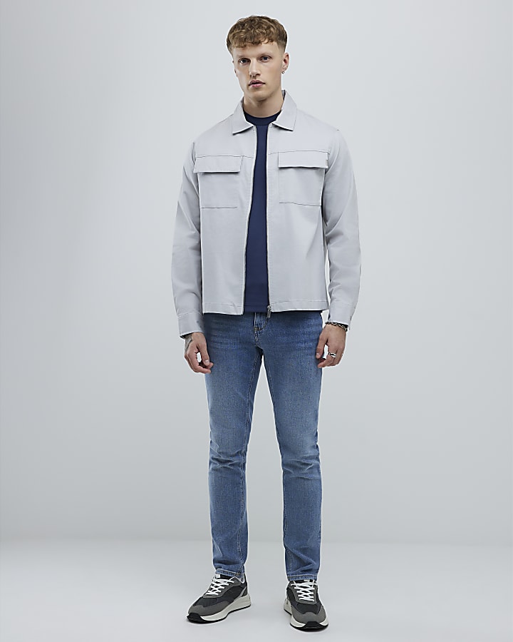 Grey Regular Fit Zipper Overshirt