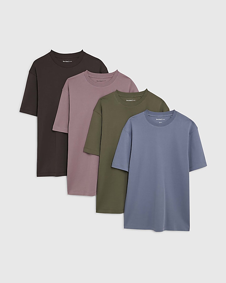 Blue Slim Fit Pack Of 4 T-Shirts