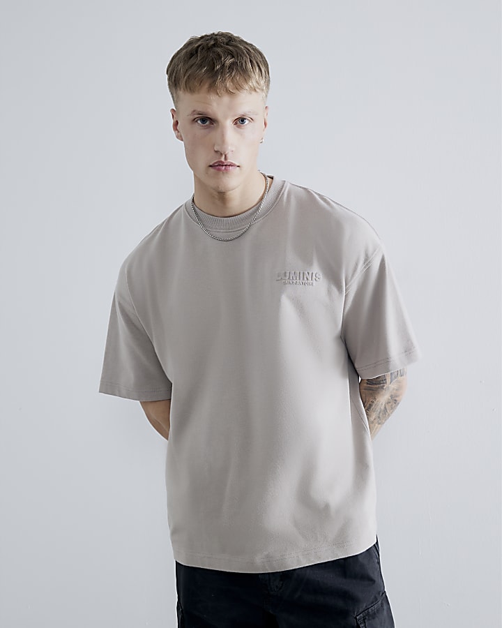 Beige Oversized Fit Luminis Embossed T-Shirt