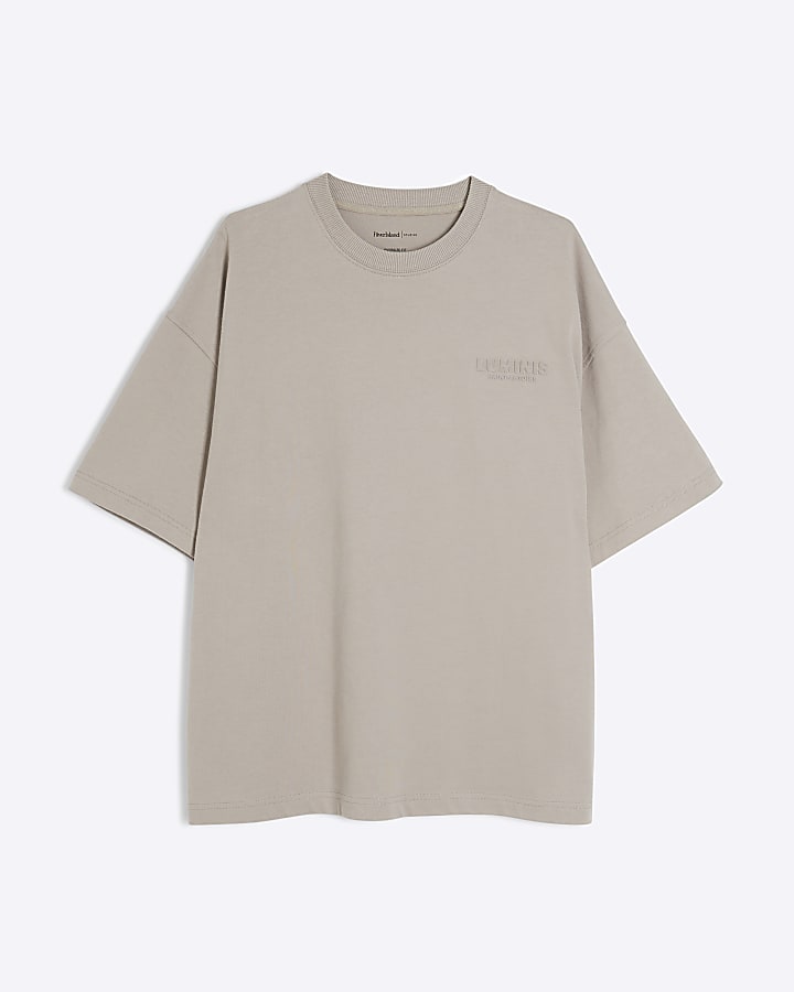 Beige Oversized Fit Luminis Embossed T-Shirt