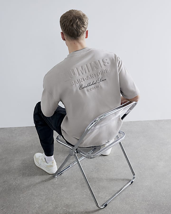 Beige Oversized Fit Luminis Embossed T-Shirt