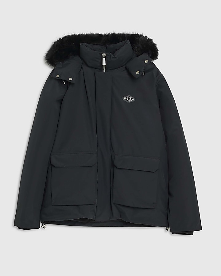 Black Premium Faux Fur Trim Puffer Jacket