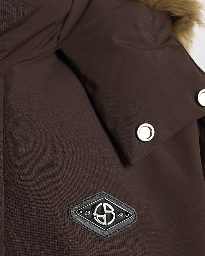 Brown Premium Faux Fur Trim Puffer Coat
