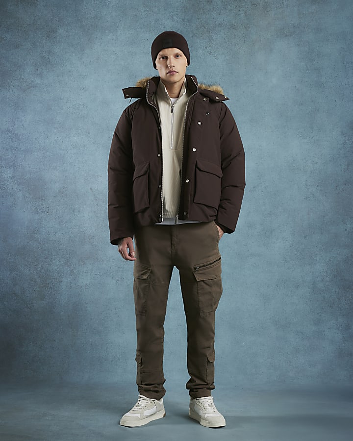 Brown Premium Faux Fur Trim Puffer Coat