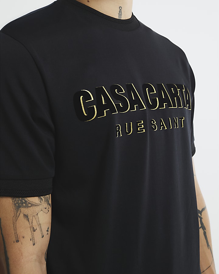 Black Slim Fit Casa Carta T-Shirt