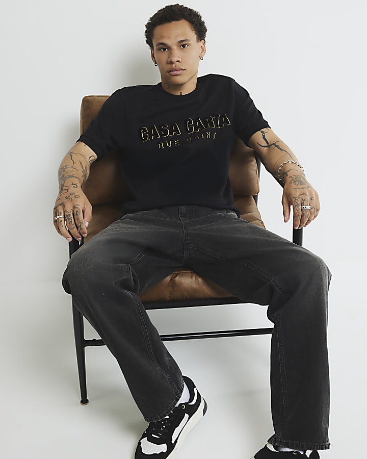Black Slim Fit Casa Carta T-Shirt