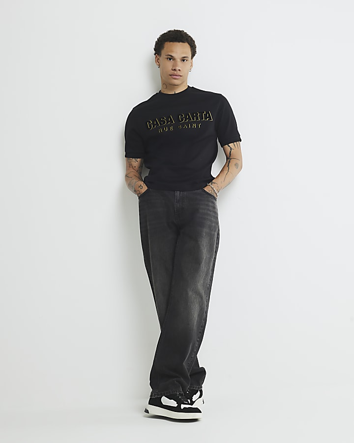 Black Slim Fit Casa Carta T-Shirt
