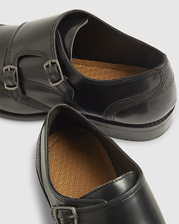 Black Square Toe Monk Shoes